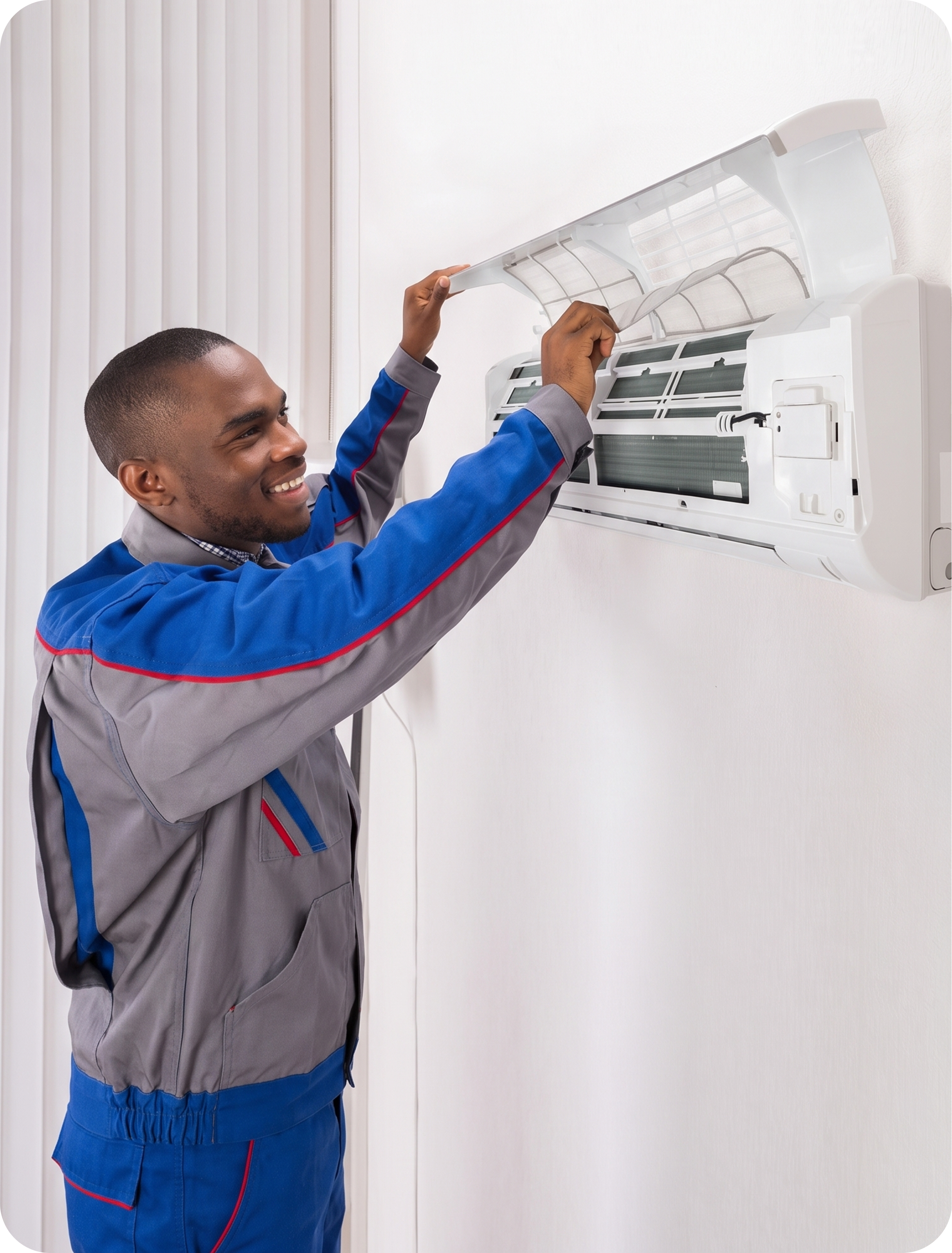 Artisan inspecting an air conditioning unit at a customer's home