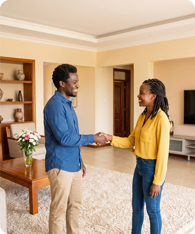Artisan and customer shaking hands after agreeing on a quote